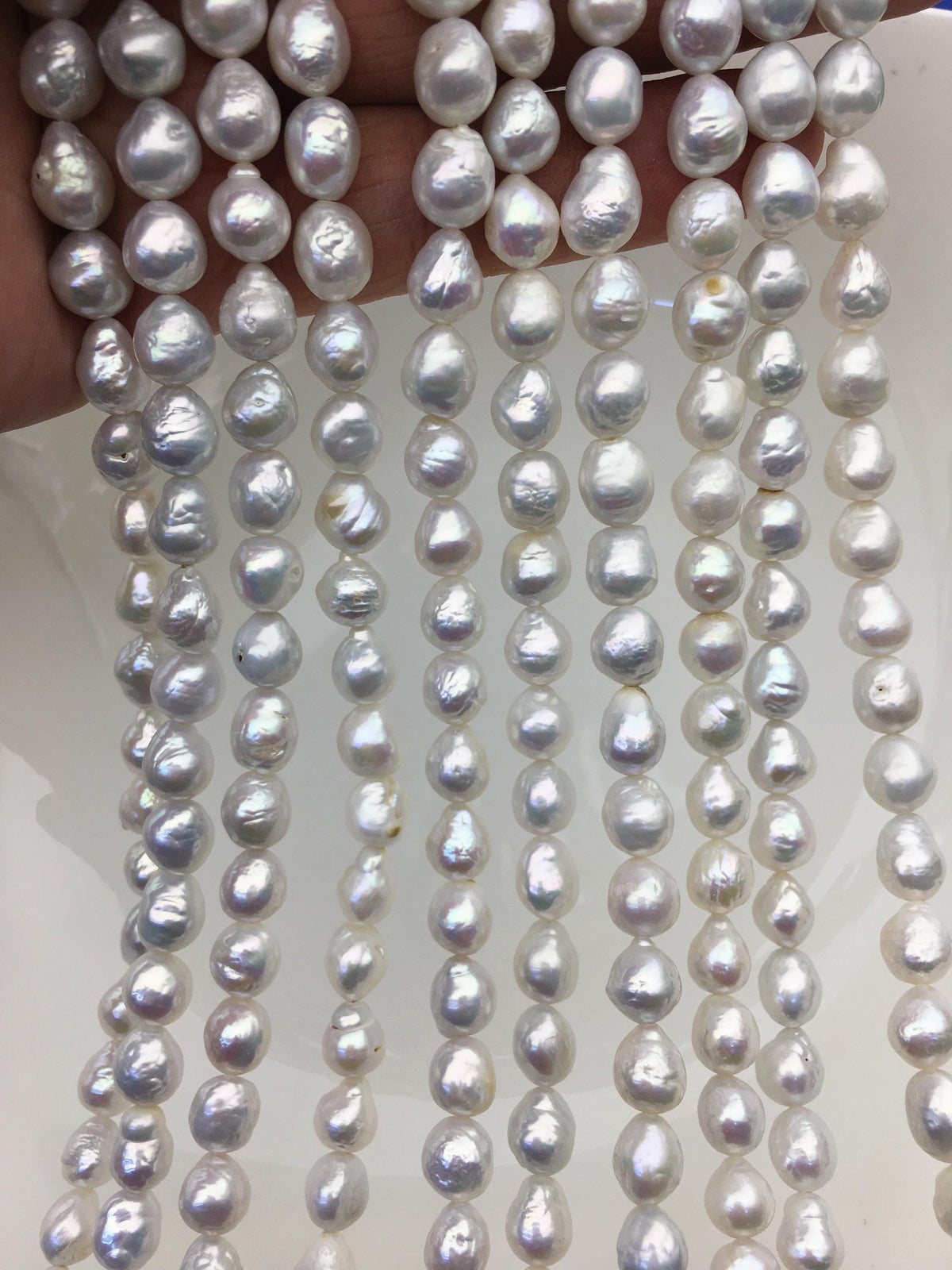 AA 7-8mm white baroque rice freshwater pearls,Cultured white freshwater pearls beads,pearl necklace,pearl wholesale,LR7-T8