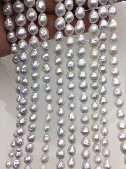 AA 7-8mm white baroque rice freshwater pearls,Cultured white freshwater pearls beads,pearl necklace,pearl wholesale,LR7-T8