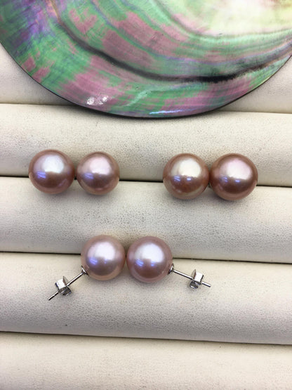 1 pair AAA 11-12mm light purple round edison pearl stud earrings,SE3-T9-66