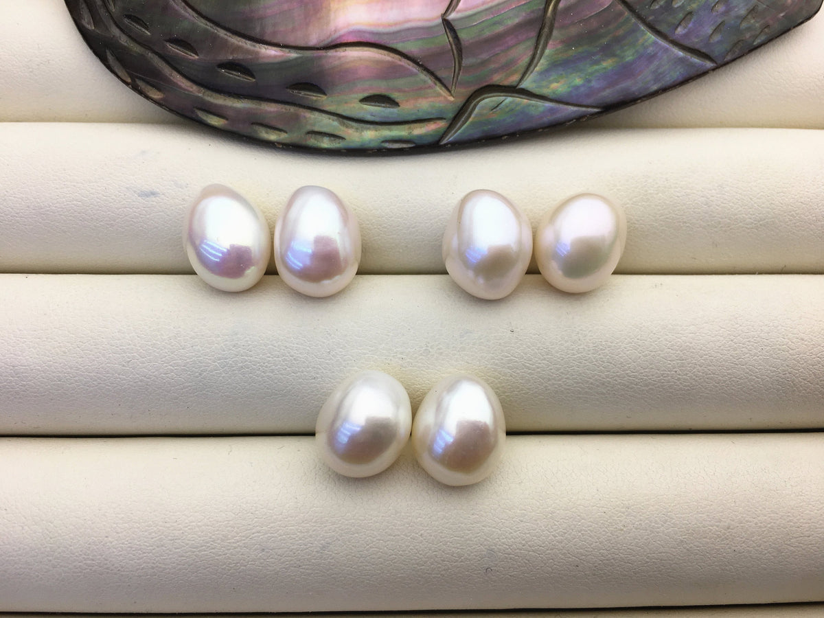 2 pairs AAA 10.3-11.3mm White Nugget baroque loose pearl pairs for stud earrings - no hole - ZS-103-37-15