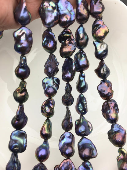 15.5'' AA+ 13-17mm Green Blue Black Rainbow flame ball pearl,FL15-2A-5-7