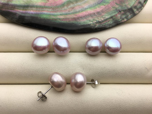 1 pair 11mm big purple nugget baroque round Pearl Stud Earrings,freshwater pearl earrings,Wedding,classic pearl studs,SE1-069-10
