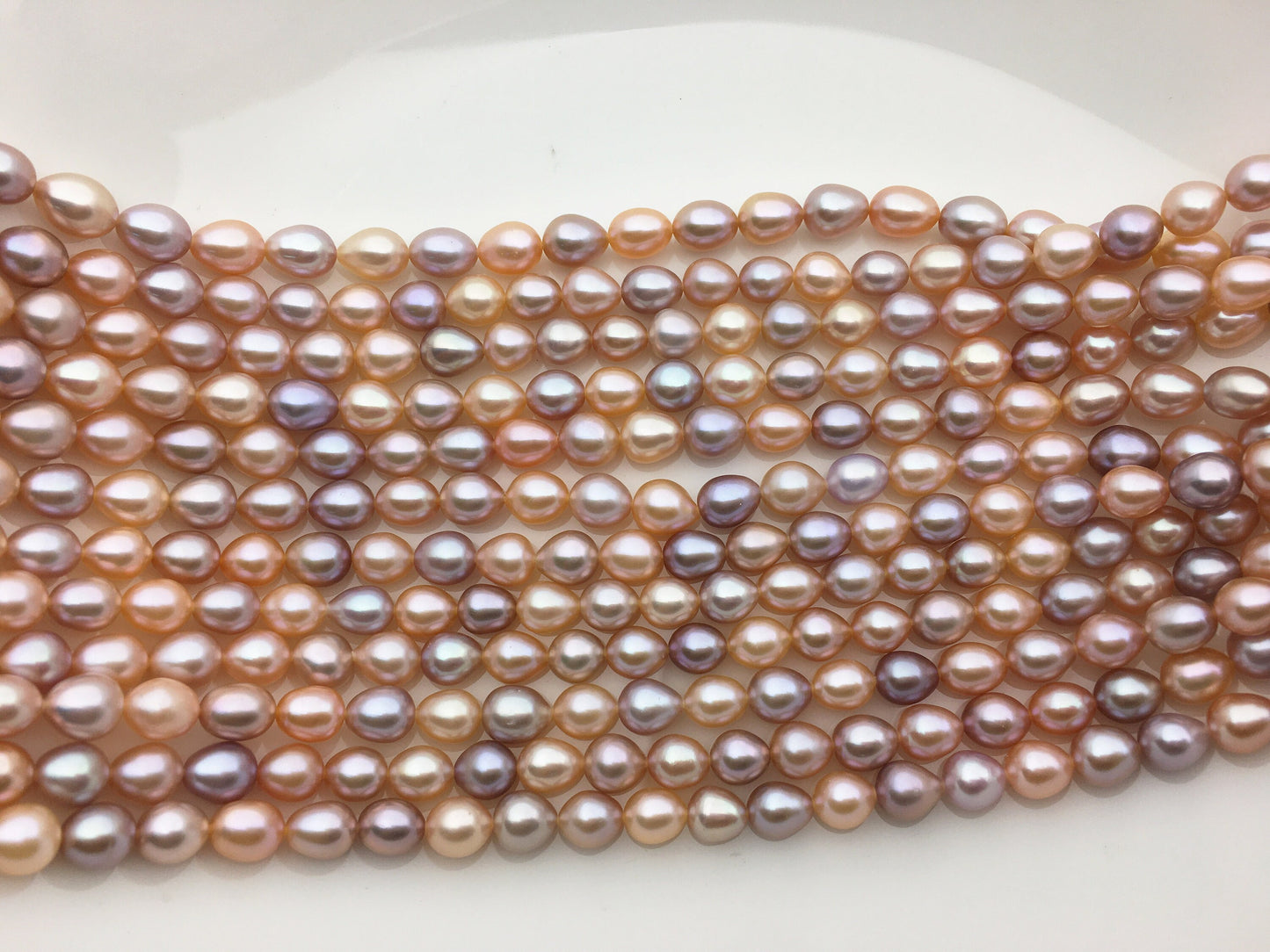 AAA 6.5-7.2mm*7.5-8.5mm pink purple misc color oval rice freshwater pearls,LR7-3A-75