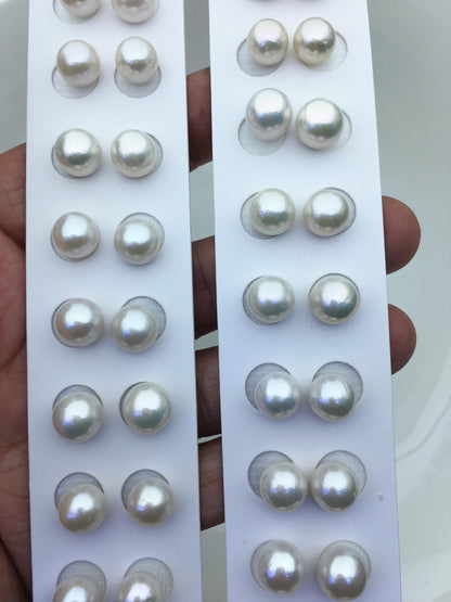 5 pairs AA+ 9-10mm white round freshwater pearls pair,no hole,RP9-3A-5