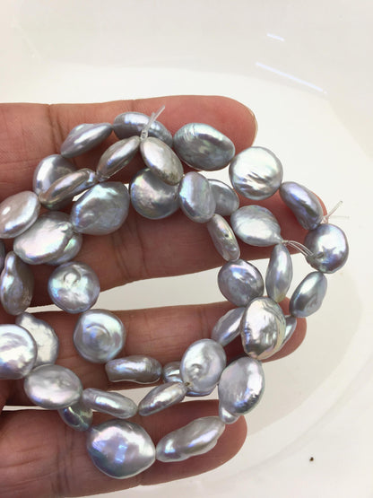 1pc 7 inchs AA+ 10-12mm Gray Coin Freshwater pearl Elastic string Bracelet,B8-010