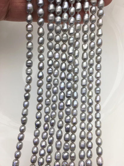 2 strands AA 5-5.5x5-7mm gray rice freshwater pearls,LR5-T1