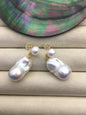 1 pair AAA 13-16mm flame ball pearl diamond stud earrings,sterling silver,earring with white baroque Natural Pearl,SE3-031-37