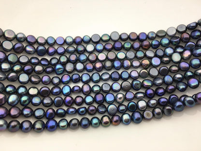 AAA 7-8mm blue black nugget freshwater pearls,irregular nugget freshwater pearl strand,LM7-T11