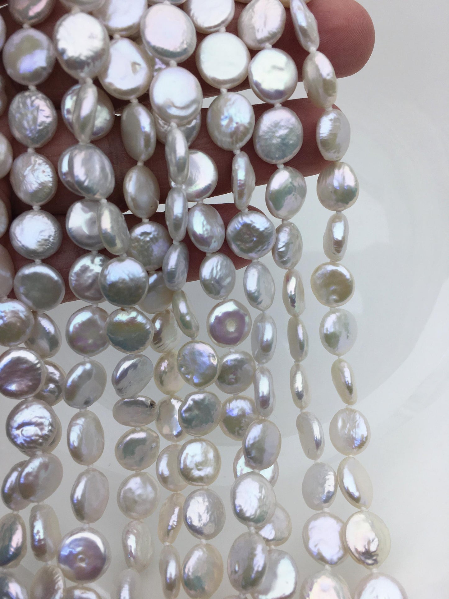 17'' AAA White Coin Pearl Necklace - 10-11mm-petite Pearl Necklace - Pearl Jewelry,NPN1-047