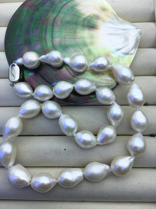 17.5'' AA+ 11-13mm white big baroque drop edison freshwater pearl necklace,NPN1-T30-8