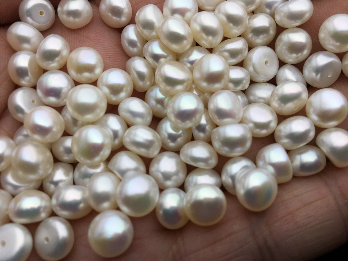 10pcs AAA 8-8.5mm button round freshwater pearl,half drilled,BTN8-4A-1-3