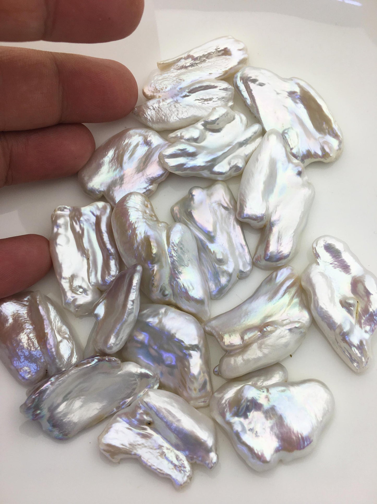 8pcs AAA 17-22mm white thick biwa keshi Freshwater Pearls, no hole,ZS-80-1-21