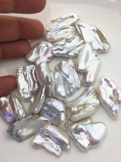 8pcs AAA 17-22mm white thick biwa keshi Freshwater Pearls, no hole,ZS-80-1-21