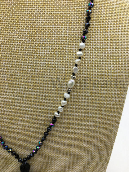 32'' pearl and crystal necklace,high luster freshwater pearls,freshwater pearl,rice pearl,wholesale,NPN5-001-1