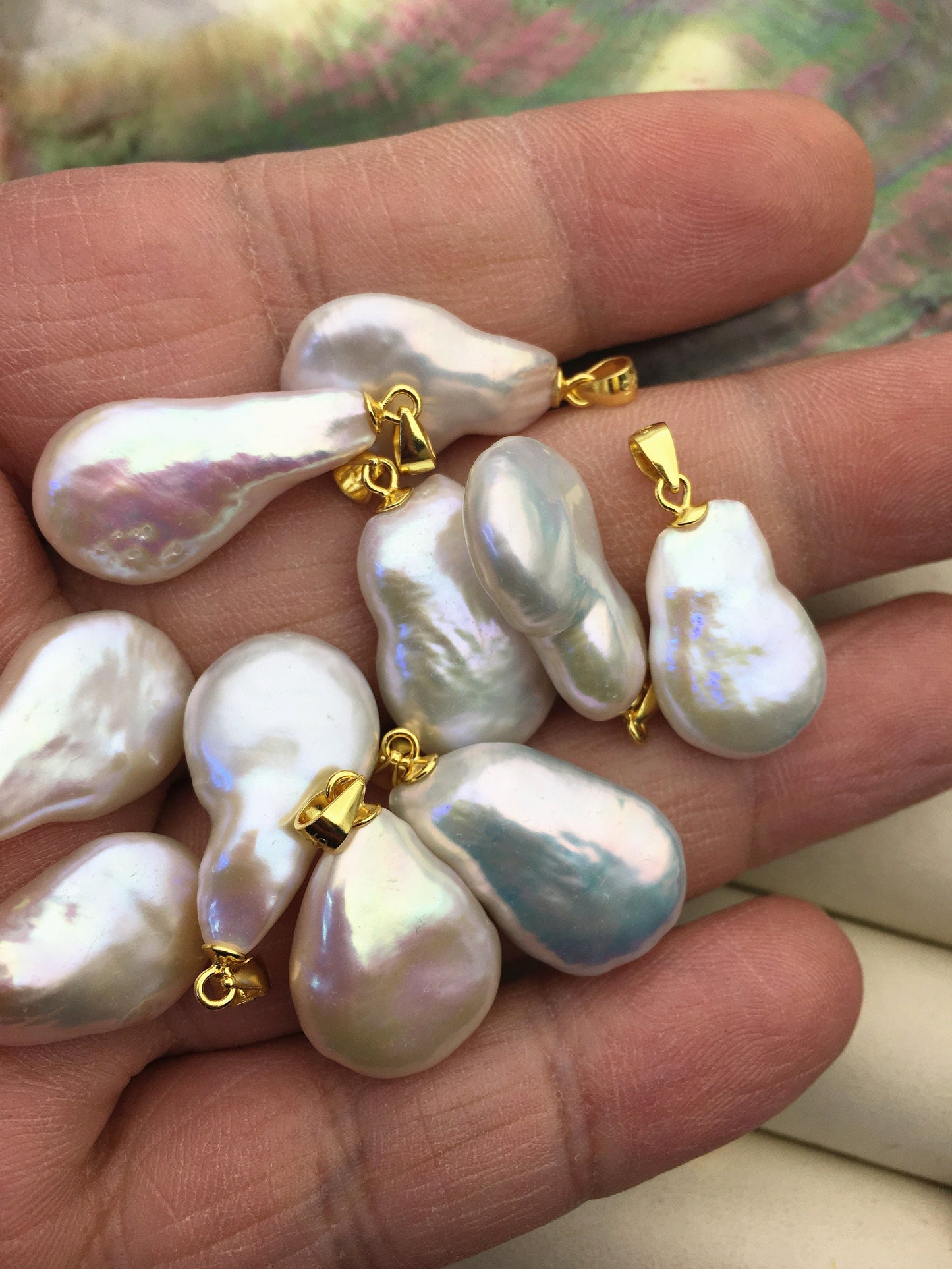 5pcs AAA 12-14mm White Drop Coin pearl pendant,NC1-T57