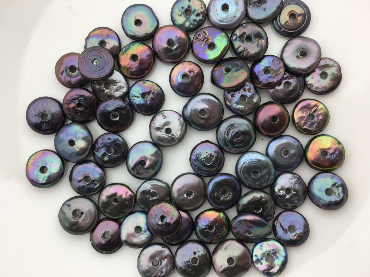 20pcs AA 11.5-13mm Black Coin freshwater pearls,2.2mm large hole,COIN13-T3