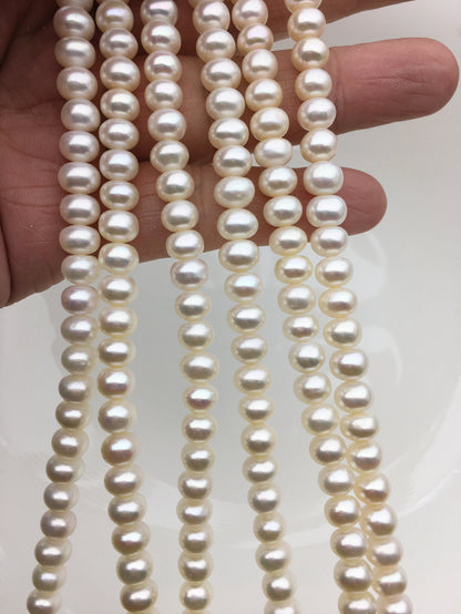 AAA 6.4-7.2mm white baroque button round freshwater pearls, Rondelle pearl Beads strand,loose strands,SM7-3A-70