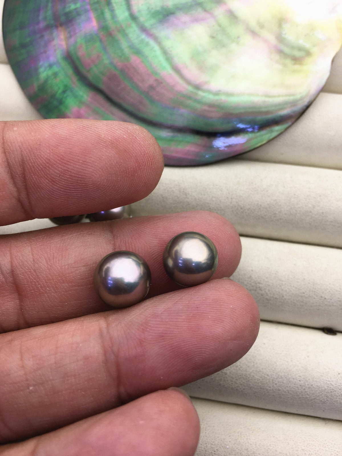 1 pair AAA 10.5-11mm gray rainbow round edison pearl stud earrings,S925 Sterling Sliver stud earrings,wedding pearl earrings,SE3-T9-10