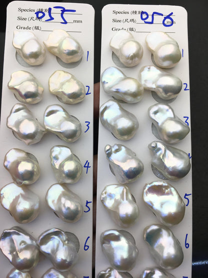 1 pair AAA 13-16x19-25mm White Flame ball Pearl Pairs - 0.9mm top half hole,large Baroque freshwater pearl pairs,FL15-3A-8-39