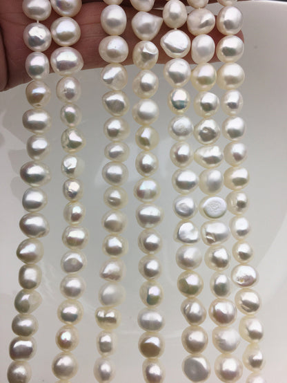 AA+ 7.3-8x8-10mm white nugget freshwater pearls,white cultured freshwater nugget pearl bead string,LM8-3A-1