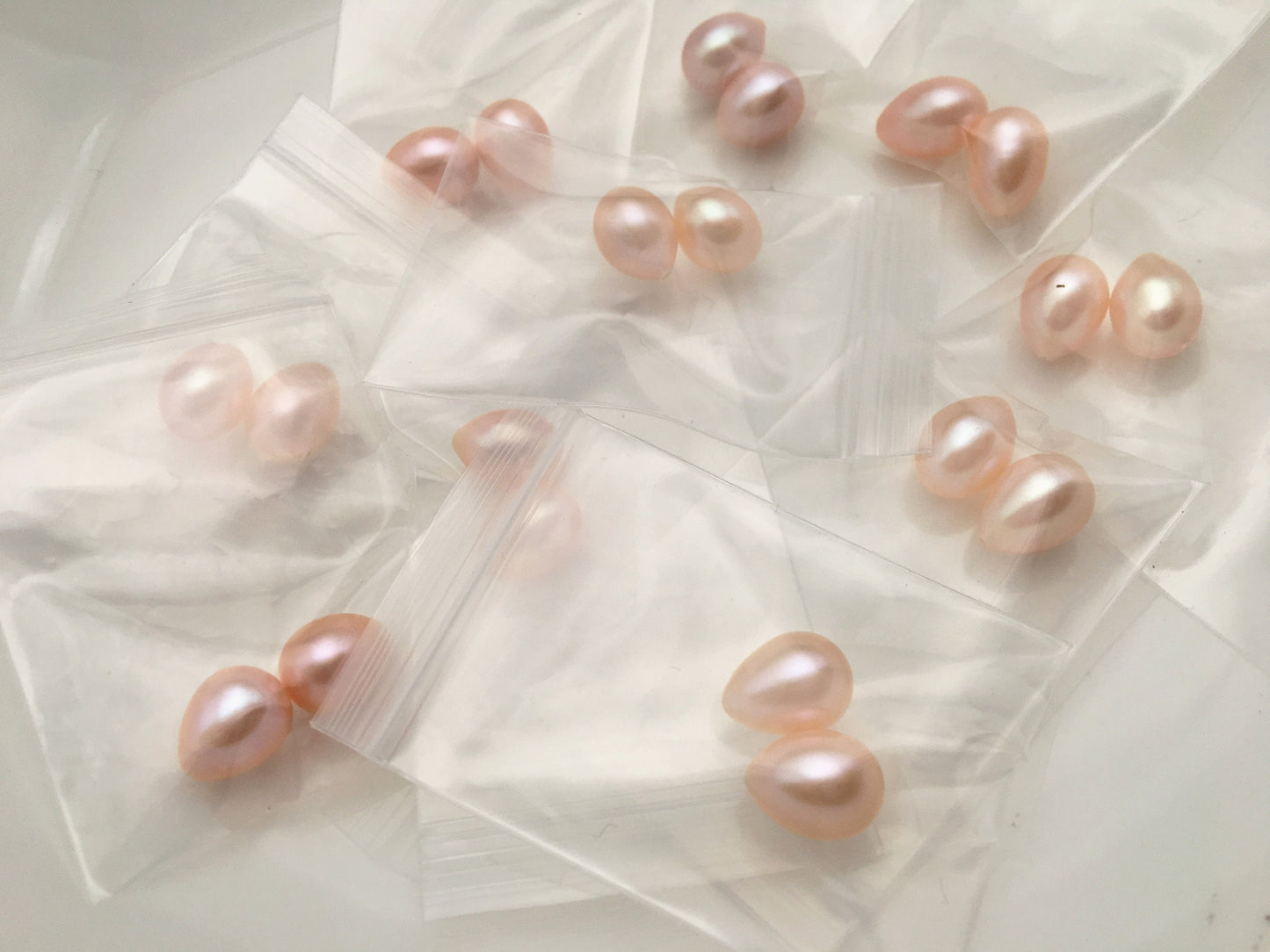 5 pairs AAA 7.5-8mm Pink Teardrop freshwater pearls Pair,0.9mm top half hole,LR8-3A-9