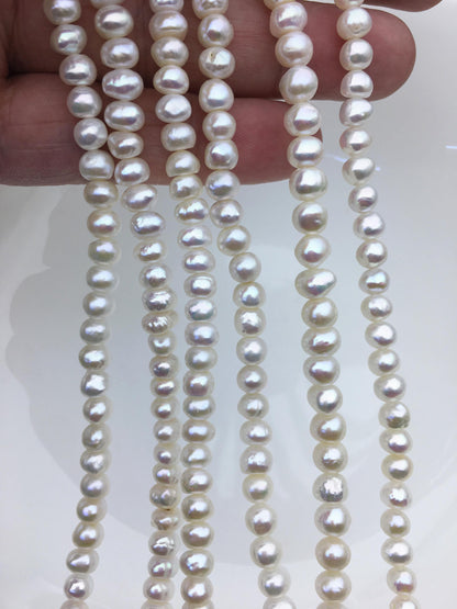 AA+ 5.5-6.5mm Thick Skin white button pearls,Rondelle pearl Beads,loose strands,SM6-T13