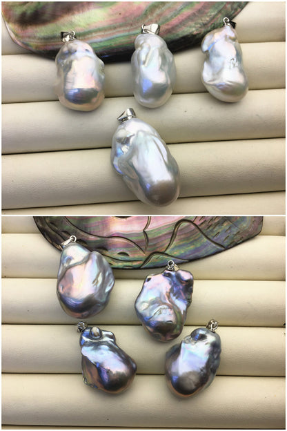 1pc AA+ 16-20x25-30mm huge white/gray baroque pearl fashion pendant necklace,S925 Sterling silver pendant,NC1-041-3