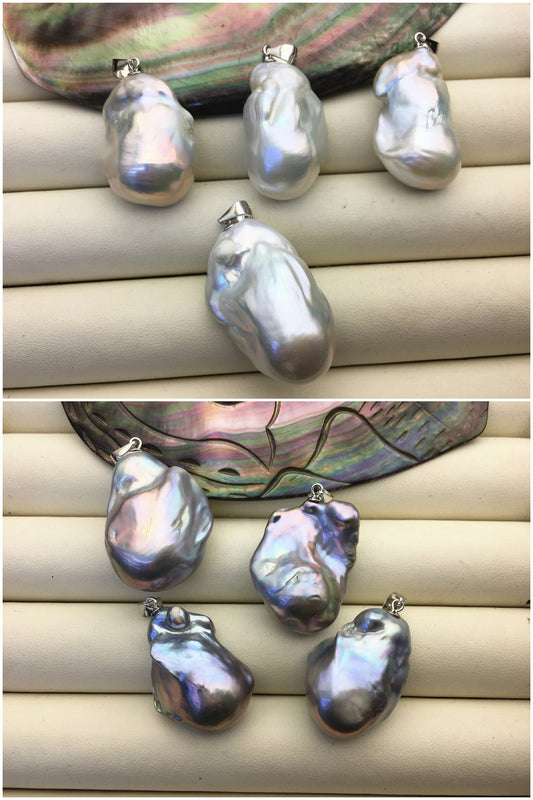 1pc AA+ 16-20x25-30mm huge white/gray baroque pearl fashion pendant necklace,S925 Sterling silver pendant,NC1-041-3