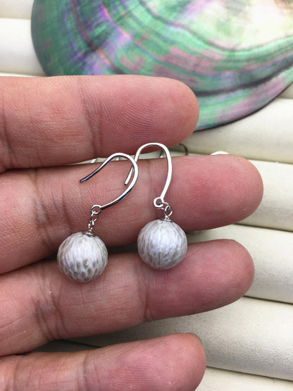 1 pair AA+ 11-13mm gray handmade carved round pearl dangle earrings,S925 sterling silver earrings,SE3-T9-42