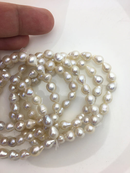 High Luster!2pcs 7 inchs AA+ 5-6mm White Baroque Freshwater Akoya pearl Elastic string Bracelet,B8-003-2