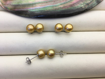 1 pair AAA 6/7/8mm Brown button round Pearl Stud Earrings,freshwater pearl earrings,Wedding,classic pearl studs,SE1-T3