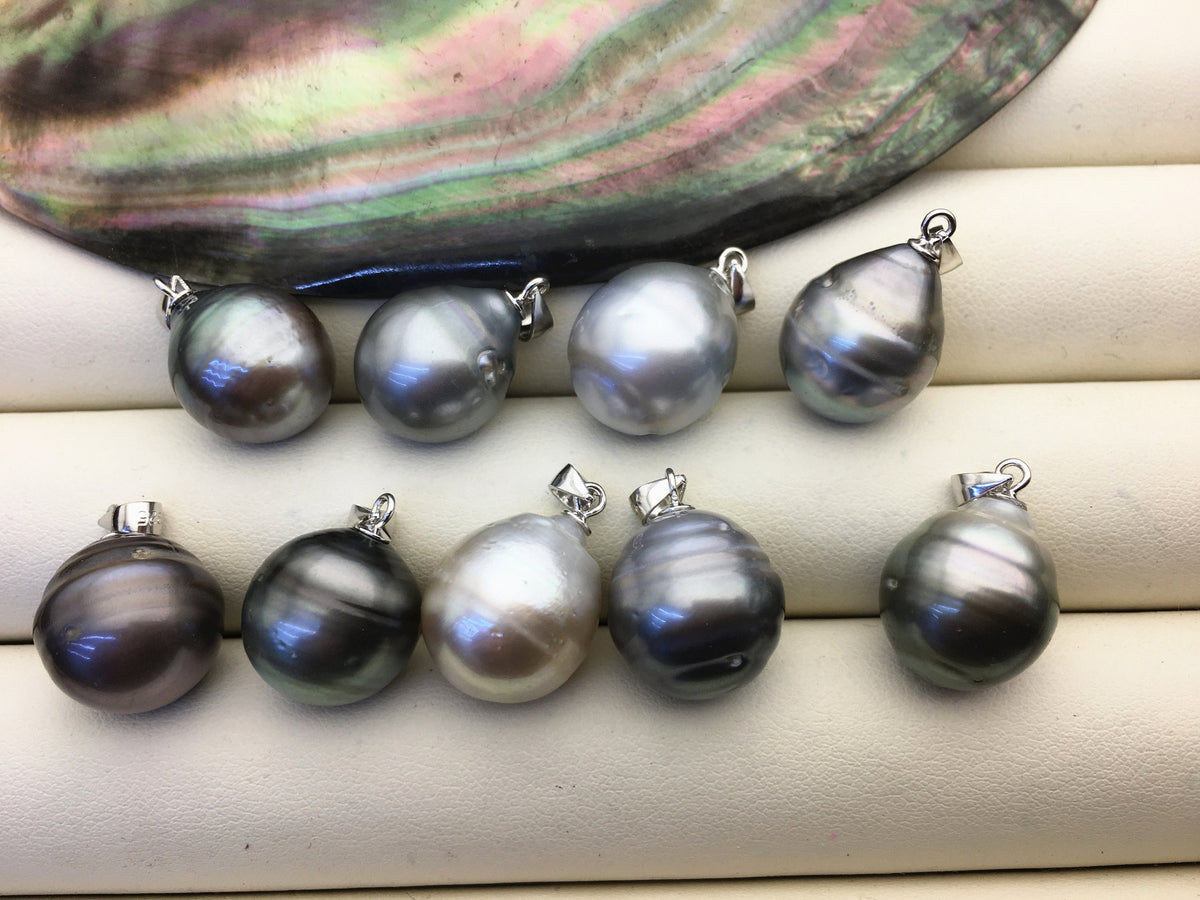 1pc 11/12/13/14mm Gray Big Genuine Rice Tahitian Pearl Pendant, natural color sea pearl,pearl necklace - NC1-T37