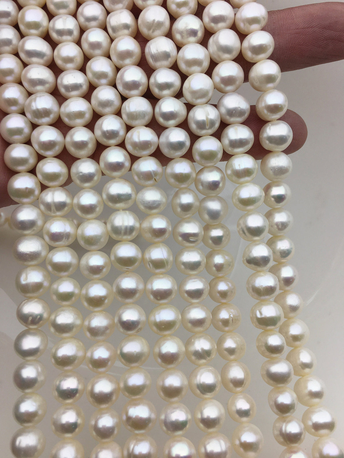 AA 8mm white near round potato pearls,Heirloom White Fresh Water Pearls,CR8-2A-9-1
