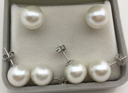 1 pair AAA- 11-12mm White Round edison pearl stud earrings,S925 Sterling Sliver earrings,wedding pearl earrings,SE3-T9-16