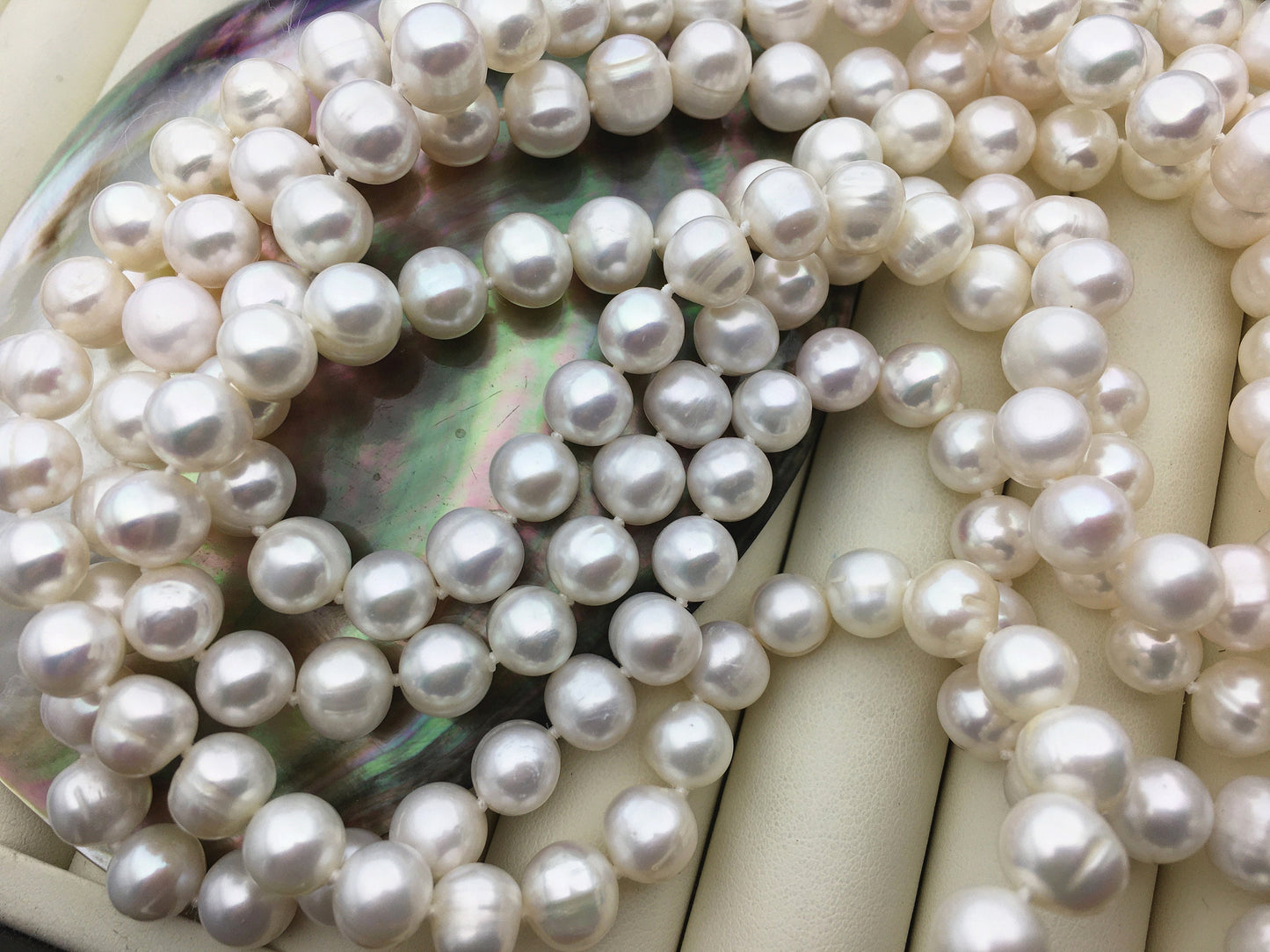 67'' 9mm White Near Round Potato Pearl Necklace,NPN1-089