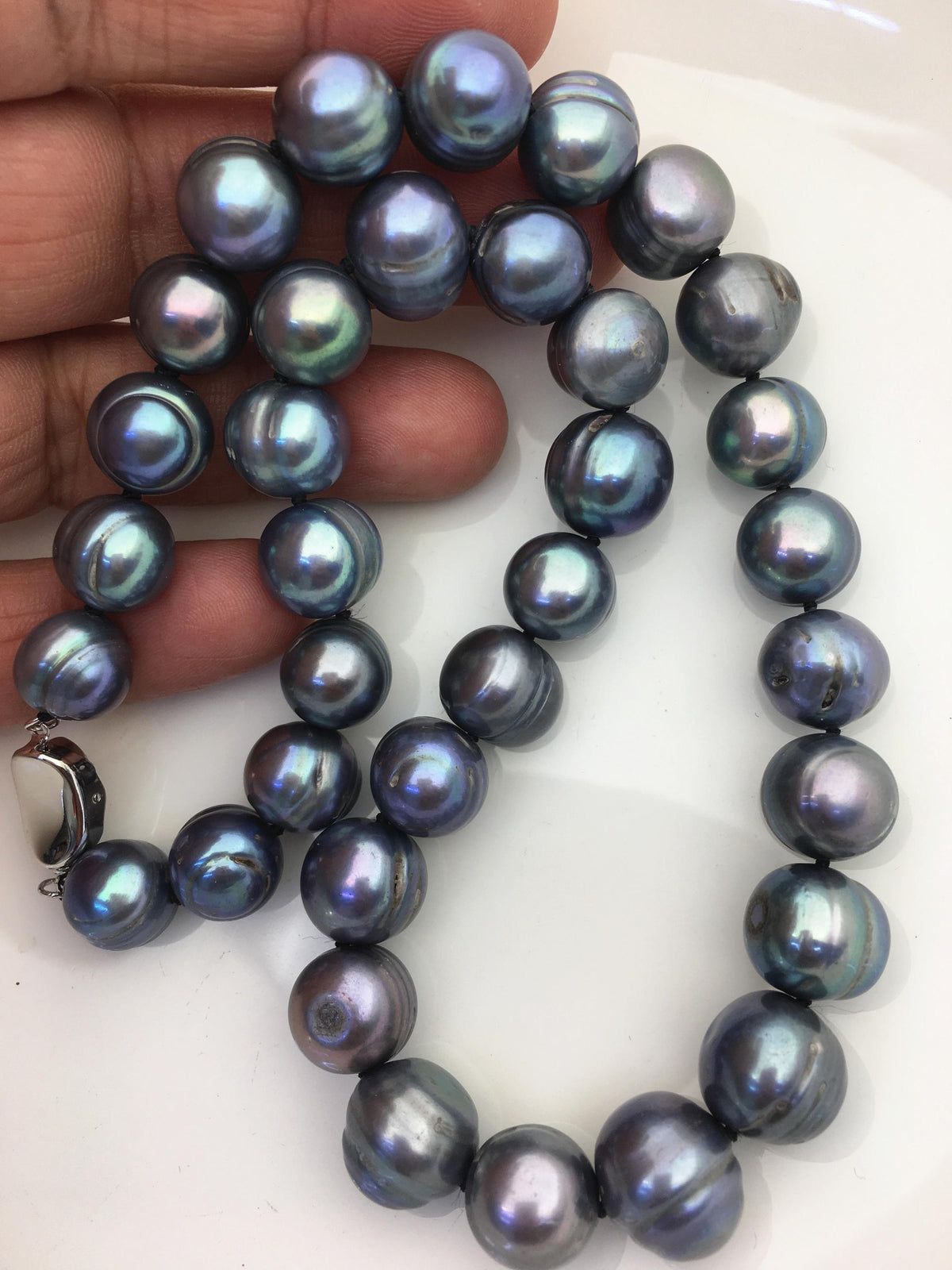 18 inches 11.5-12.5mm big AA Black Deep Blue potato freshwater Pearl necklace,genuine freshwater Pearl necklace,NPN1-122-3