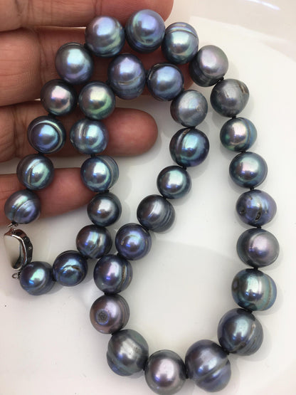 18 inches 11.5-12.5mm big AA Black Deep Blue potato freshwater Pearl necklace,genuine freshwater Pearl necklace,NPN1-122-3