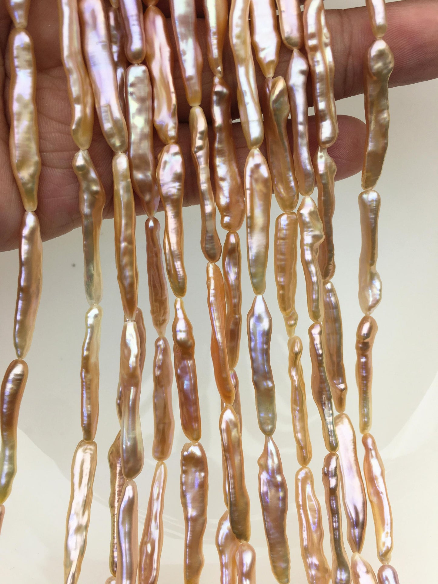 15.5'' AAA 5-8mm natural orange rainbow Toothpick pearls,ZS-80-25-13