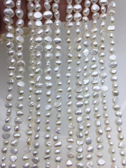 2 strands AA+ 5-5.5mm white nugget freshwater pearls,irregular nugget freshwater pearl strand,LM5-2A-3