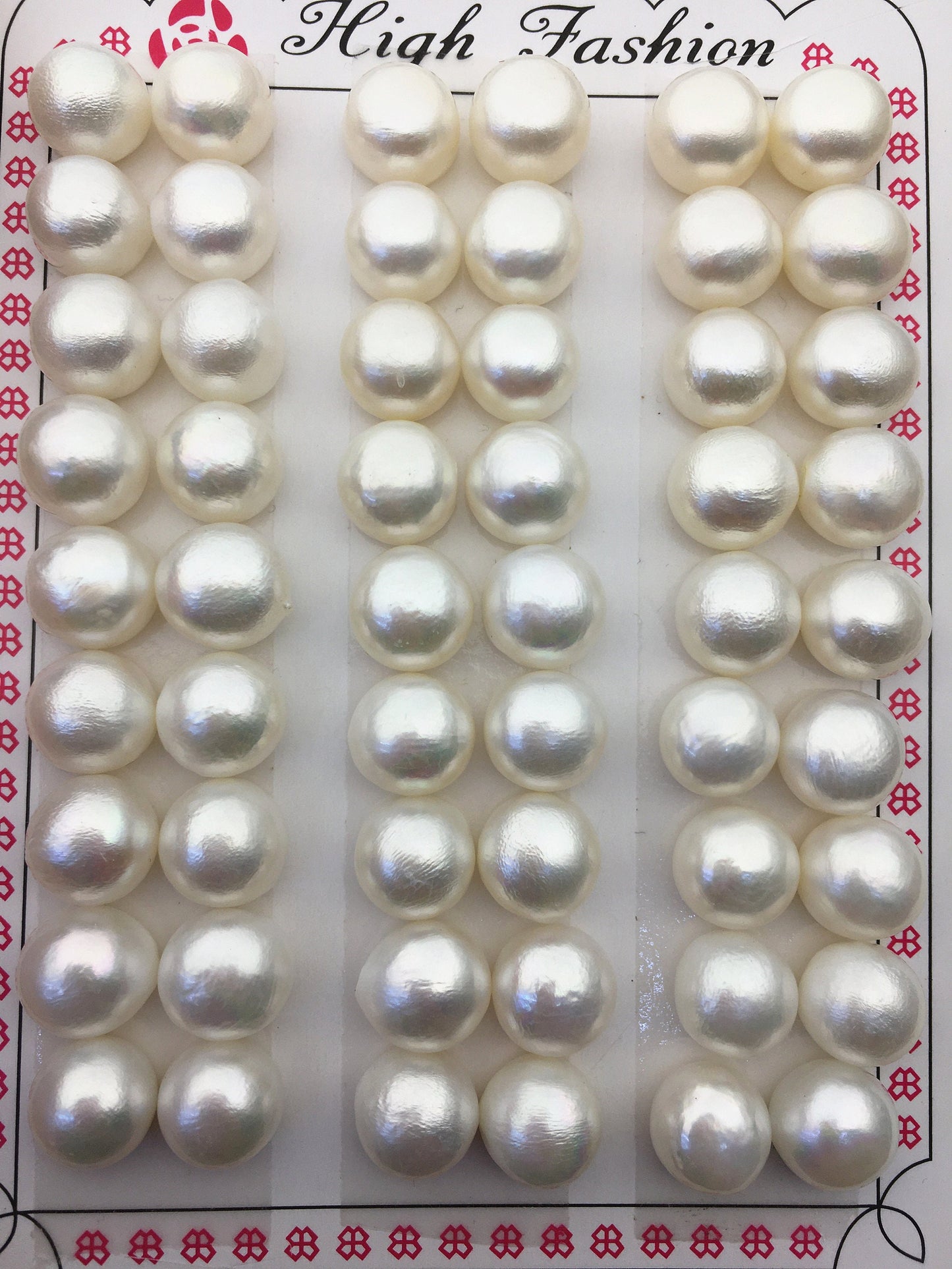 2 pairs AAA 9-9.5mm thick skin button round freshwater pearls pairs,half drilled,BTN9-T5