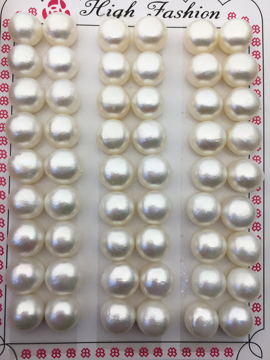 2 pairs AAA 9-9.5mm thick skin button round freshwater pearls pairs,half drilled,BTN9-T5