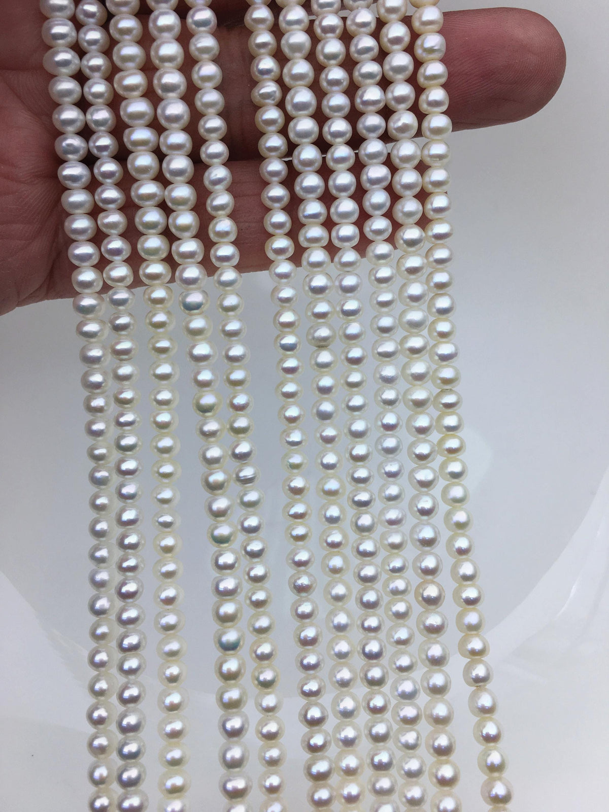 AAA 4-4.5mm White button round Rondelle freshwater pearls,SM4-3A-45