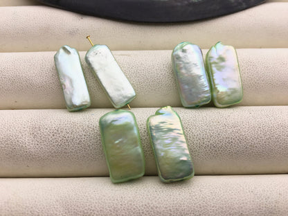 2pairs AA+ 8-10mm Green rectangle Shape Freshwater Pearl Green loose Beads Piar,wholesale,ZS-103-37-58