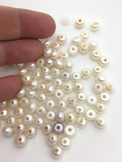 20pcs AAA 7-8mm white button round freshwater pearls,2.2mm large hole Rondelle white pearl Beads,SM7-T6