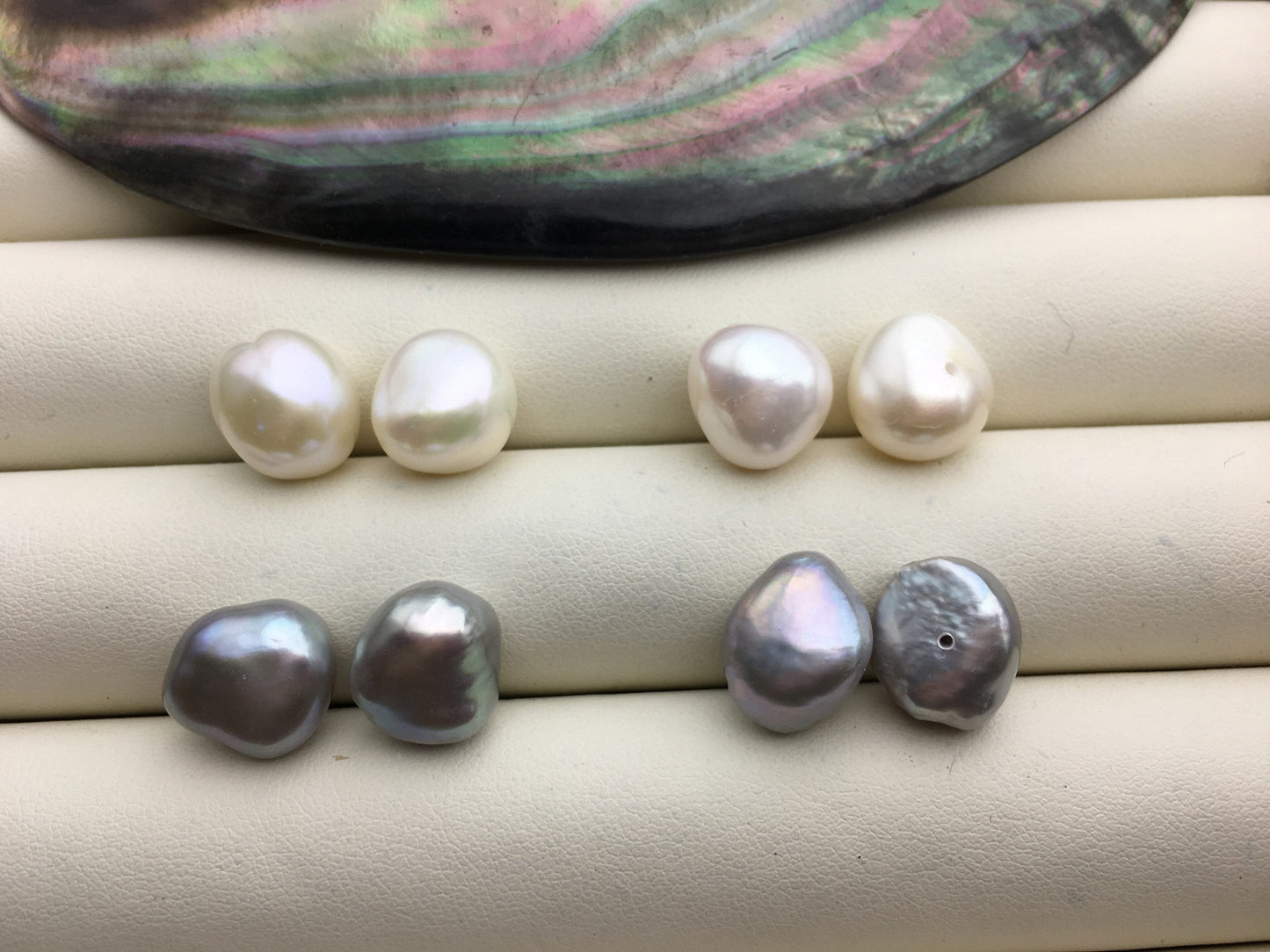 2 pairs AAA 11mm White/Gray Big nugget baroque loose pearl pairs for make stud earrings - 0.9mm bottom half hole - ZS-103-37-20