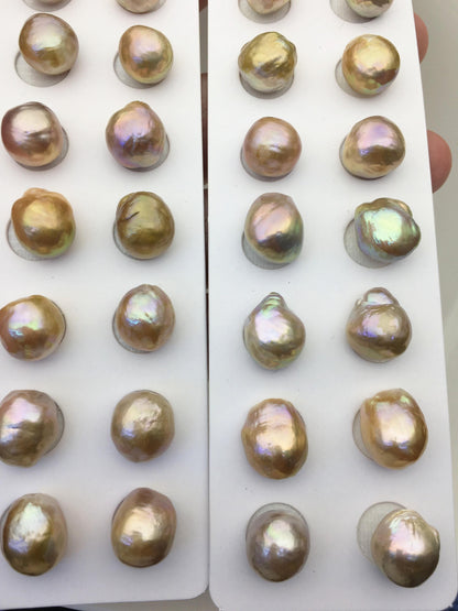 5pairs AAA 12-13mm Natural Rainbow baroque drop edison freshwater pearl Pair,no hole,ED11-3A-2-6