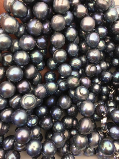 18 inches 11.5-12.5mm big AA Black Deep Blue potato freshwater Pearl necklace,genuine freshwater Pearl necklace,NPN1-122-3