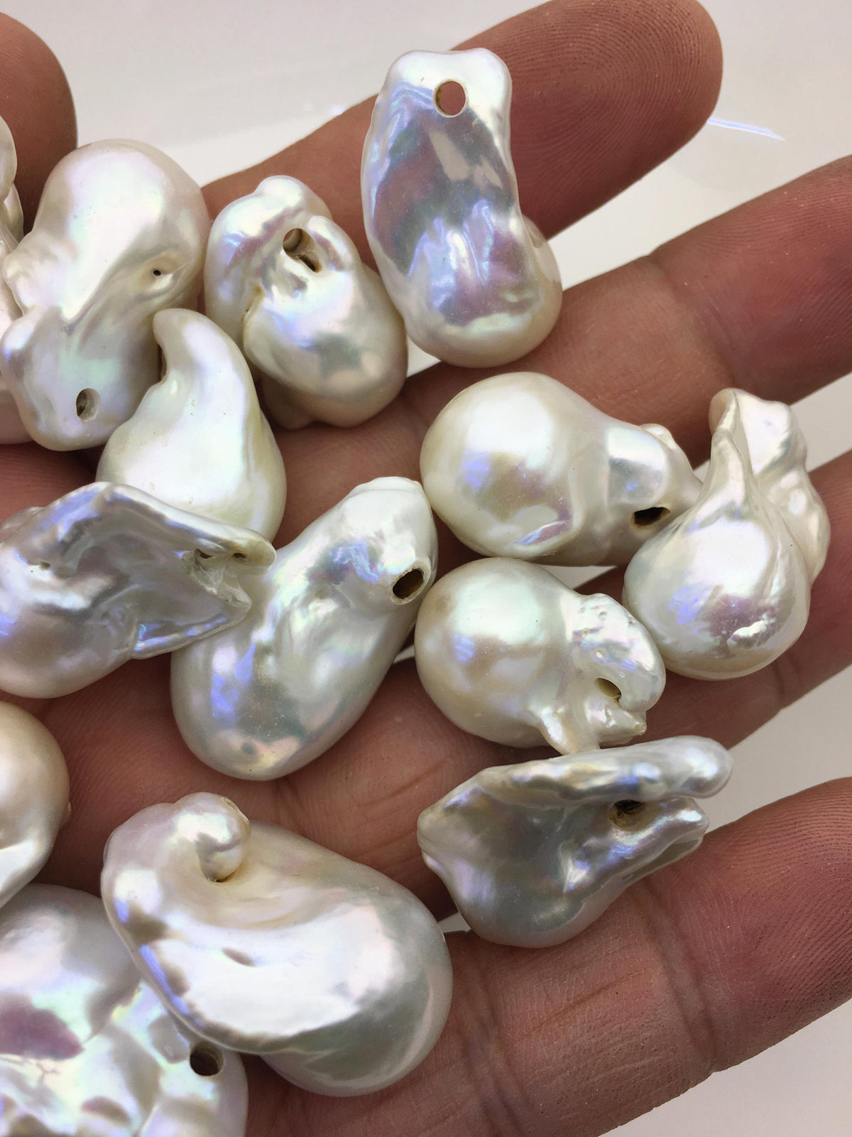 5pcs AA+ 14-17mm Huge White Flame ball Pearl - 2.2mm side large hole,FL15-T6