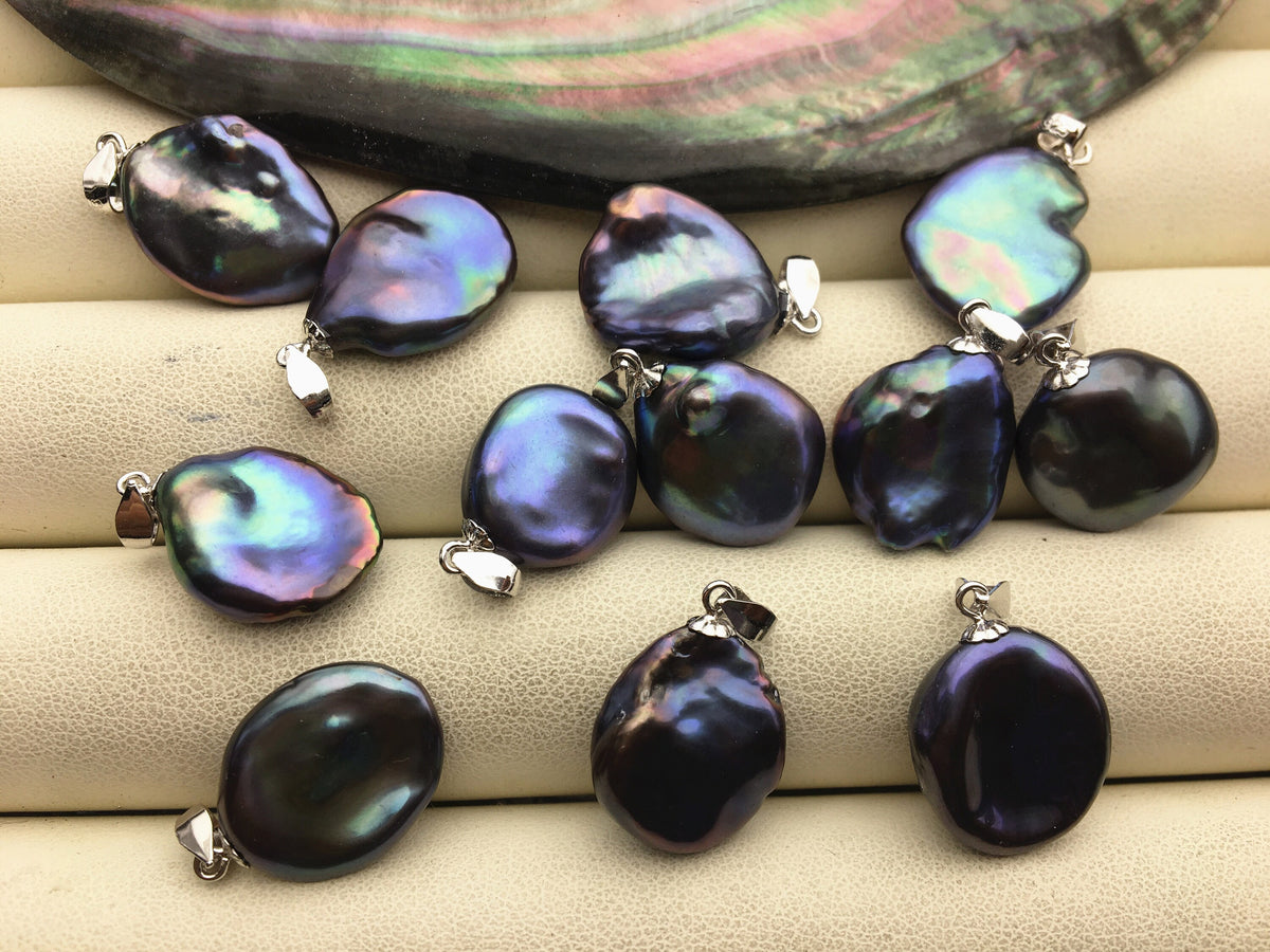 1pc AAA 13x16mm deep blue keshi pearl pendant necklace,S925 Sterling silver pendant,NC1-009