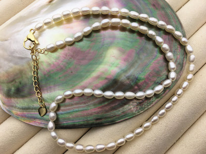 15+2'' AAA 2.8-3.1mm tiny rice freshwater Pearl necklace,genuine freshwater Pearl necklace,Natural Pearl Necklace,NPN1-042